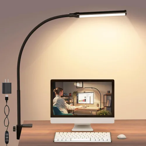 Miniatura 10 de ShineTech Lámpara de escritorio LED con abrazadera, con clip que cuida los ojos, luz de escritorio con 3 modos de color y atenuación continua