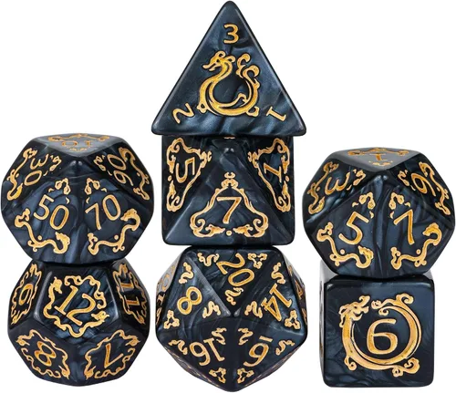 Miniatura 34 de Juego de dados DND de 7 dados poliédricos con una bolsa de dados de cuero, juego de dados D&D para juegos de mesa RPG (negro)
