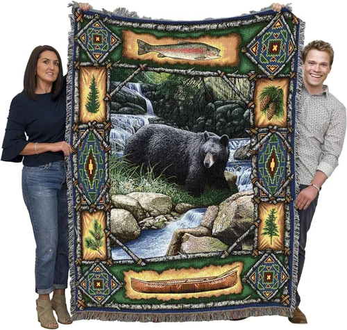 Miniatura 13 de Pure Country Weavers - Manta tejida con flecos, decorativa / tapete, de Antler Lodge, con diseño de osos, vida silvestre, cabaña del lago, regalo