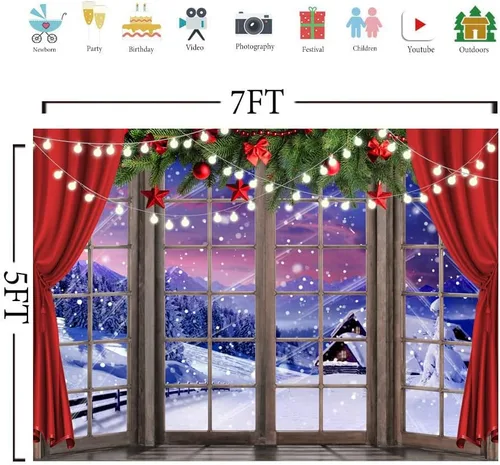 Miniatura 3 de 7x5ft Telón de Fondo de Navidad para Ventana de Navidad Telón de Fondo para Fotografía de Invierno Sueño de Invierno País de las Maravillas Árbol