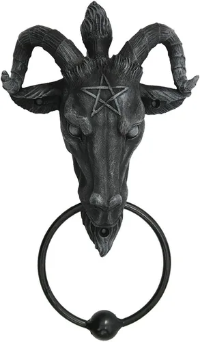 Baphomet Head Lucifer Satanic Demon Goat of Mendes - Figura oculta pagana para puerta de Halloween, 9 pulgadas de alto