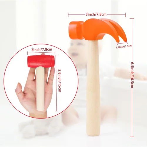 Miniatura 7 de Martillo de juguete de simulación de madera, martillo pequeño de plástico para niños pequeños, herramientas de mantenimiento portátiles para niños