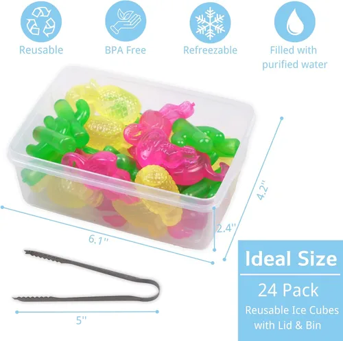 Miniatura 2 de BYTTME Cubos de hielo reutilizables con tapa y contenedor, hielo de plástico para bebidas sin BPA, cubos recongelables coloridos para hieleras