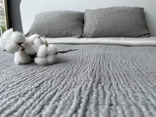 Miniatura 5 de Manta de muselina 100% algodón, colcha de 4 capas, funda de cama suave de muselina de algodón turco, colcha reversible, gris antracita