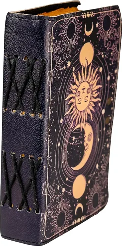 Miniatura 5 de Diario de cuero vintage hecho a mano con sol y luna para hombres y mujeres, antiguo hecho a mano con borde de cubierta vintage, cuaderno de bocetos