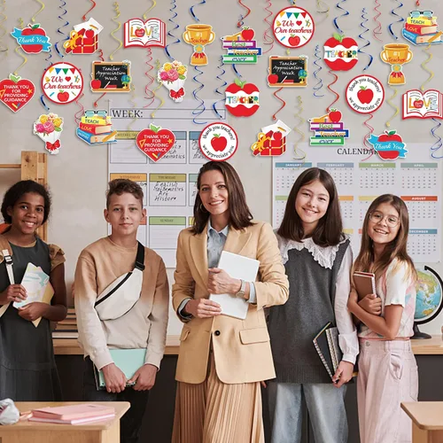 Miniatura 4 de 36 espirales colgantes de agradecimiento al profesor, diseño de agradecimiento para profesores, remolinos colgantes de techo para decoración del día