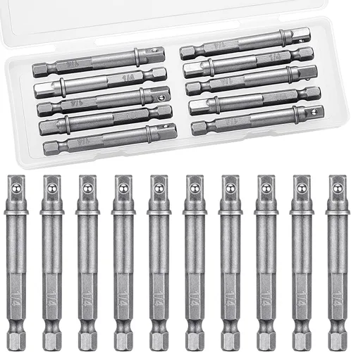 Miniatura 13 de Adaptador de impacto cuadrado para taladros, extensión de brocas de destornillador, adaptador de enchufe de impacto hexagonal para bricolaje Negro