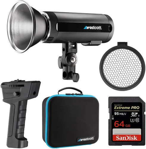 Miniatura 5 de Westcott FJ200 200W estroboscópico con batería de polímero de litio AC/DC Brazo de extensión de 8 pulgadas y paquete de tarjeta de memoria SDXC
