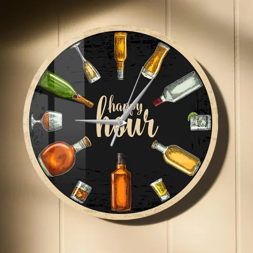 Miniatura 5 de Reloj de pared de vino de 12 pulgadas, Happy Hour Wine Time Wine Booze Beer Reloj de pared silencioso sin tictac reloj de pared para hombre, cueva