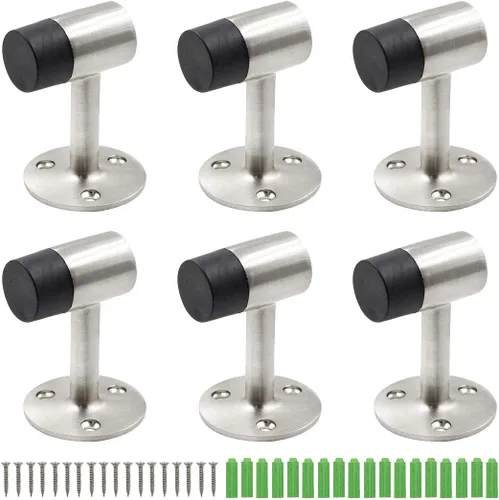 Miniatura 11 de Tope de piso resistente de 1.3 Pulgadas / 33mm, tope de puerta de montaje en el piso con tapón de goma silencioso, acabado cepillado de acero