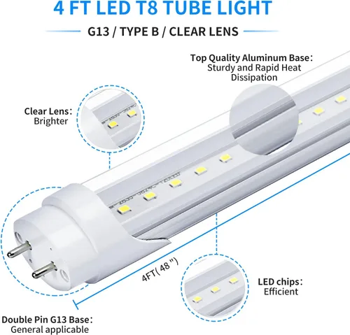 Miniatura 5 de Paquete de 25 bombillas LED T8 de tubo de 4 pies, luz LED de tienda, garaje y almacén de 4 pies, 20 W, 5000 K, 2600 lúmenes, blanco luz diurna