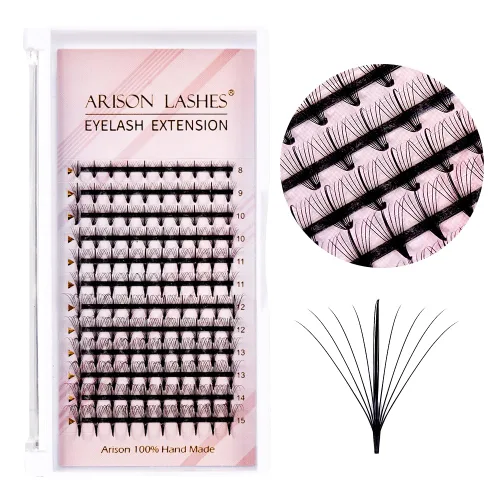 Miniatura 11 de ARISON LASHES Abanicos de pestañas prefabricadas 4D C Curl 0.07, bandeja de pestañas suaves y esponjosas de volumen ruso mezcla de 8 a 0.591 in