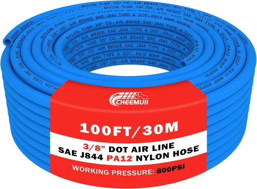 CheeMuii 100 pies 3/8" línea de aire azul DOT 3/8 PA12 nylon neumático Tubo 30.5 metros 3/8 pulgadas OD tubo de aire neumático tubo manguera para
