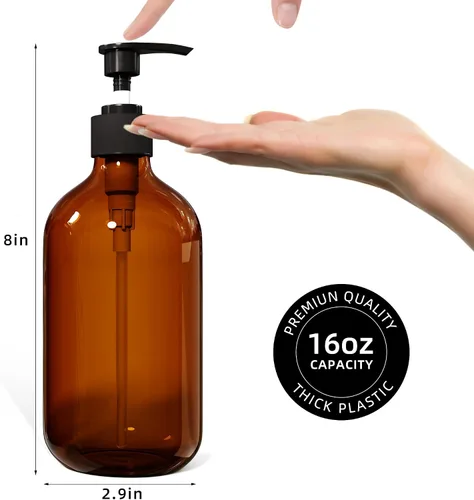 Miniatura 5 de 2 piezas de dispensador de jabón de platos ámbar para cocina (16 oz), dispensador de jabón de manos marrón para baño, juego de dispensador de jabón
