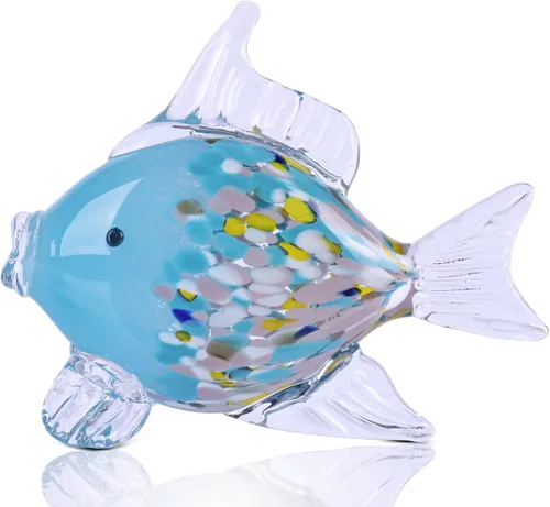 Miniatura 7 de Figura grande de pez de vidrio para decoración del hogar, estatua de animales marinos de vidrio soplado a mano, escultura decorativa con temática