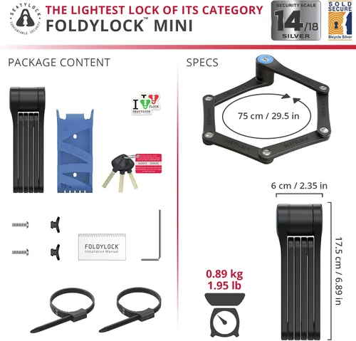 Miniatura 5 de Seatylock FoldyLock Mini Candado Plegable para Bicicleta - Candado de Bicicleta Ligero Patentado de Servicio Pesado - Protector Antirrobo con Llave