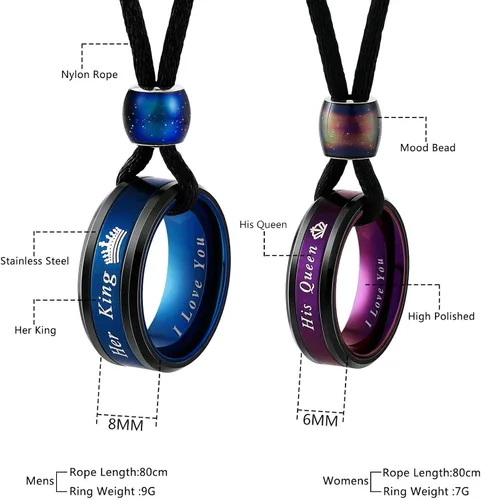 Miniatura 2 de Aeici Couple Necklaces for Him and Her Stainless Steel His Queen Her King Crown Pendant Necklace for Women and Men