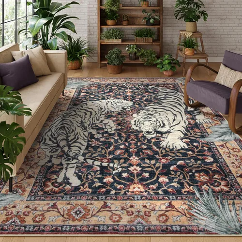 Miniatura 12 de Moynesa Alfombras Lavables de Tigre, Alfombras de Área de Entrada de 3x5, Alfombra Suave Vintage Antideslizante para Sala de Estar, Tapete