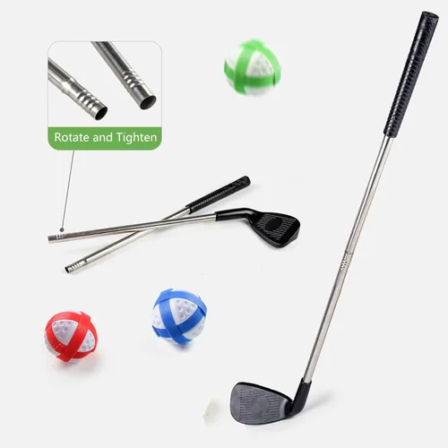 Miniatura 6 de Juego de astillado de golf con soporte: juego de objetivos de golf de batalla 4 en 1 con 16 bolas adhesivas, 8 bolsas de frijol, 2 pelotas