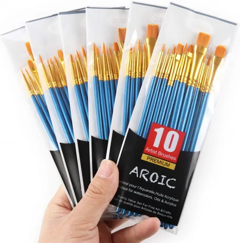 Miniatura 3 de AROIC Juego de pinceles de pintura, 30 paquetes/300 piezas, cabezal de cepillo de nailon, adecuado para óleo y acuarela, juego perfecto de pintura
