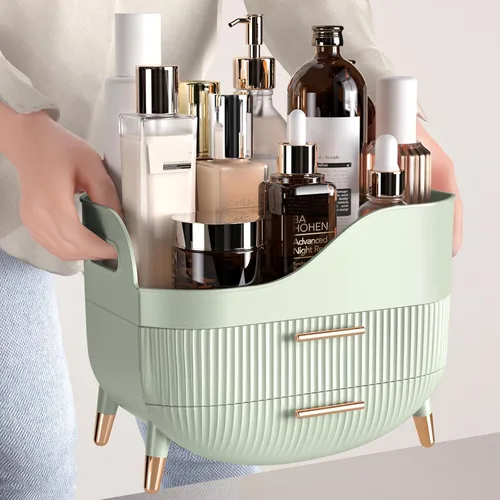 Miniatura 5 de Pajiriona Organizador de maquillaje con cajones, organizador de cuidado de la piel para tocador, caja de almacenamiento con asa, vitrina grande