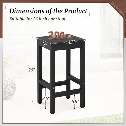 Miniatura 3 de Taburetes de bar de 26 pulgadas, juego de 2 sillas de bar, asiento de encimera de cocina con reposapiés, taburetes de madera de acacia para comedor