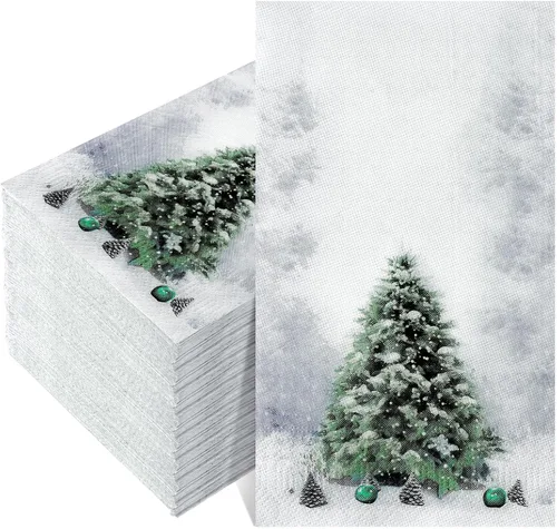 Cholemy 200 piezas de servilletas de Navidad desechables de papel para invitados 2 capas de servilletas de mano bola de árbol de Navidad diseño de