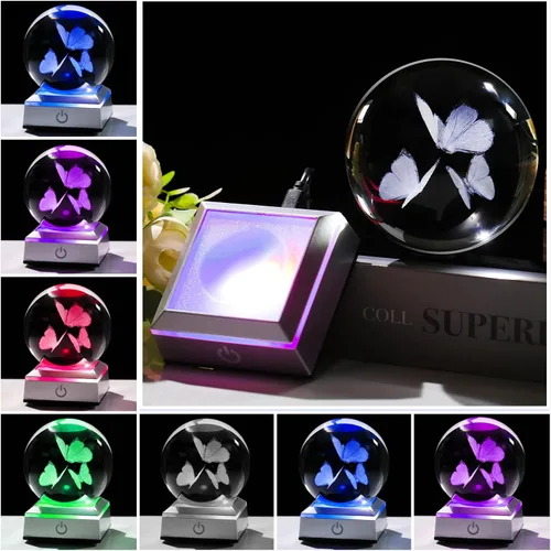Miniatura 3 de Movdyka Figura de bola de cristal de mariposa 3D, regalos de mariposas de vidrio para mujeres, mamá, mejores amigas, luz nocturna, estatua