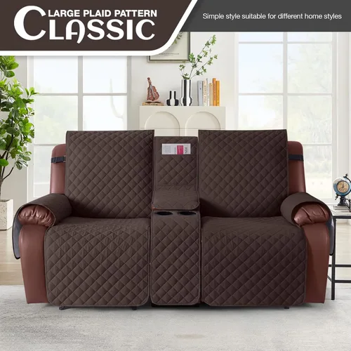 Miniatura 2 de KinCam Funda para Sofá Reclinable Loveseat 100% Impermeable con Consola, Fundas Antideslizantes para Sofá Reclinable de 2 Asientos, Funda de Sofá