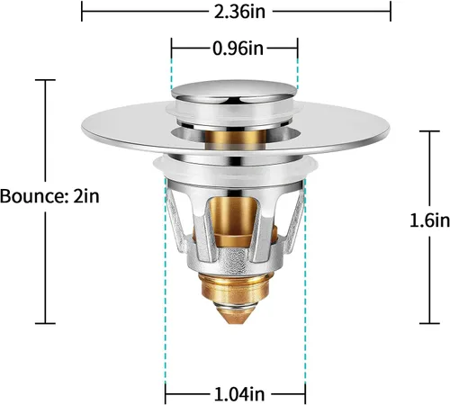 Miniatura 6 de Tapón para lavabo, colador de desagüe para lavabo de baño con colector de pelo, para orificio de desagüe de 1.04''~1.97'', cubierta de desagüe Cromo