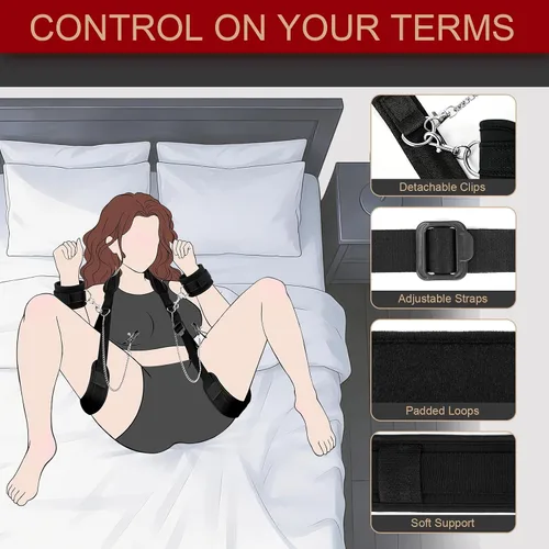 Miniatura 2 de Restricciones de piernas con esclavitud sexual, correas ajustables de cuello a muslo, restricciones de cama para parejas, juguetes BDSM, kit