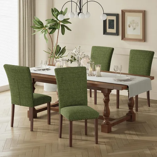 Miniatura 21 de COLAMY Juego de 2 sillas de comedor tapizadas Parsons, sillas de tela para comedor y cocina con detalle de cabeza de clavo y patas de madera