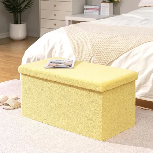 Miniatura 35 de PINPLUS Otomanas otomanas de almacenamiento con forma cuadrada con reposapiés de almacenamiento para sala de estar, asiento otomano Boucle para Negro
