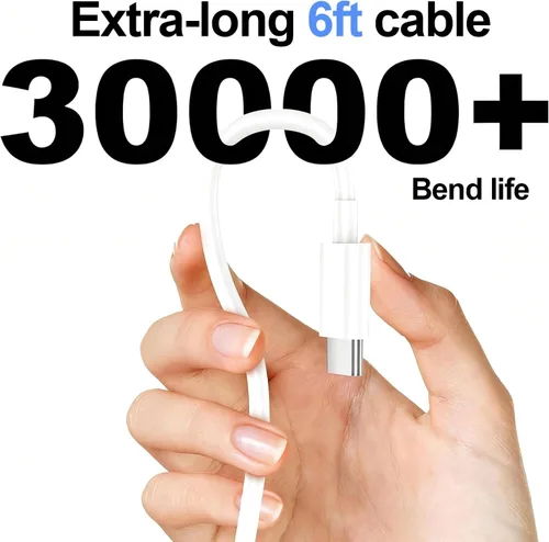 Miniatura 6 de Paquete de 3 cargadores tipo C con cable de 1.8 m de carga rápida para iPhone 17/16/15, bloques de carga USB C de 25 W súper rápidos para Samsung