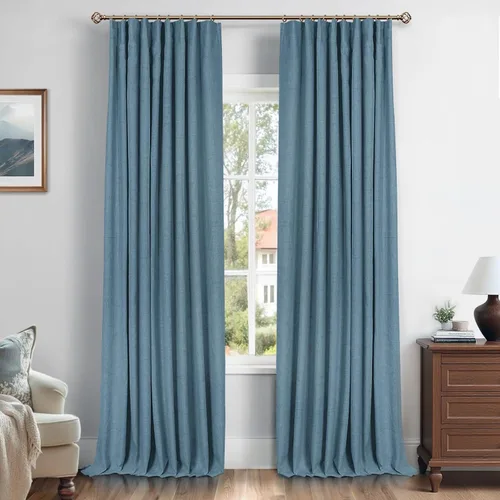 Miniatura 20 de INOVADAY Cortinas 100% opacas para dormitorio, cortinas opacas de 84 pulgadas de largo, cortinas opacas de lino con anillos de clip, aislamiento