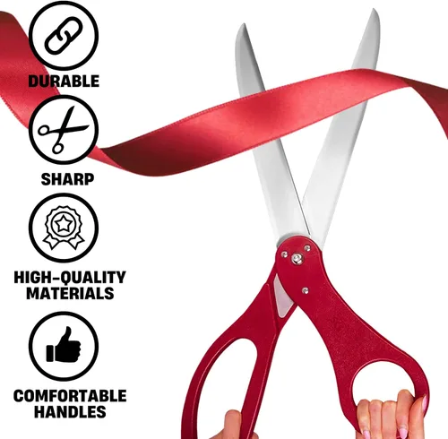 Miniatura 6 de Kit de ceremonia de corte de cinta roja, tijeras gigantes de 25 pulgadas para eventos especiales, tijeras grandes ceremoniales con cinta roja