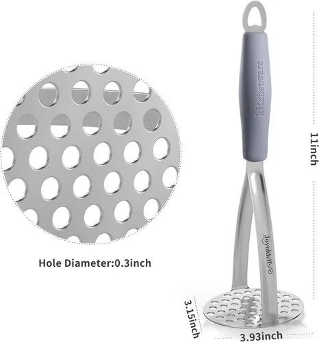 Miniatura 7 de Joyoldelf Triturador de papas de acero inoxidable resistente, herramienta de cocina integrada profesional y triturador de alimentos con mango de Gris