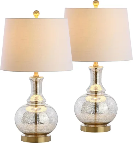 Miniatura 9 de JONATHAN Y Juego de 2 lámparas de mesa de cristal dorado transparente y cromado de 25 pulgadas para dormitorio, lámpara de noche moderna para sala