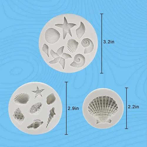 Miniatura 2 de MEMOVAN Molde de silicona bajo el mar, 3 piezas, molde de fondant marino, concha, estrella de mar, molde de silicona para hornear para debajo