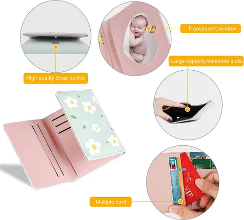 Miniatura 82 de CONISY Lindas carteras para mujer, de cuero con bloqueo RFID, pequeña cartera triple con ventana de identificación para niñas y mujeres