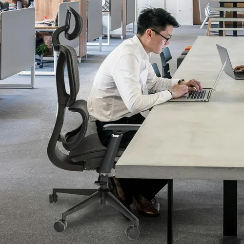 Miniatura 10 de FOH Silla de oficina ergonómica de malla con malla transpirable, silla de escritorio para computadora, silla de trabajo ergonómica con respaldo