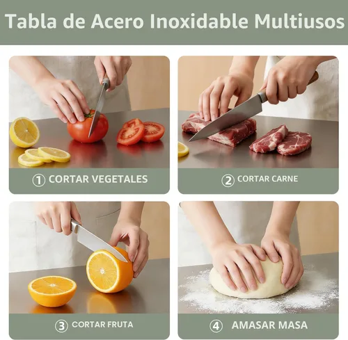 Miniatura 6 de Tabla de cortar de acero inoxidable con labio, tabla de cortar de cocina para cortar carne, verduras y frutas, 16 × 12 × 0.8 pulgadas