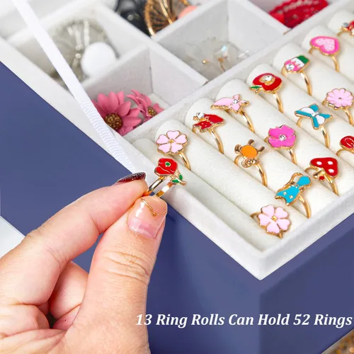 Miniatura 86 de Joyero de pendientes para mujeres y niñas, organizador de aretes de 5 capas, caja organizadora de joyas blanca con candado, collares y aretes