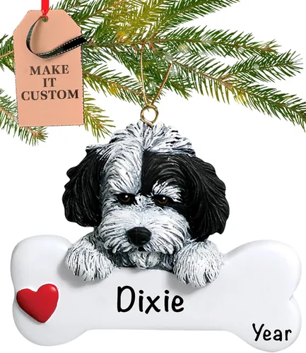 Adorno personalizado de hueso de perro habanés 2025 | Personalización gratuita 24 horas | Adornos de la Primera Navidad del cachorro grabados con