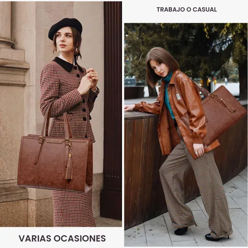 Miniatura 2 de LOVEVOOK Bolsa de mano para laptop para mujer, bolsa de trabajo vintage de 15.6 pulgadas con embrague, bolso grande de cuero para laptop con soporte