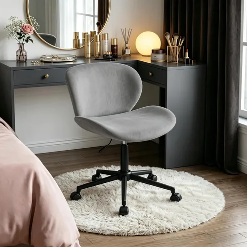 DurayLoly Silla de tocador con ruedas, bonita silla de escritorio sin brazos con respaldo, silla de oficina pequeña giratoria de 360° en altura