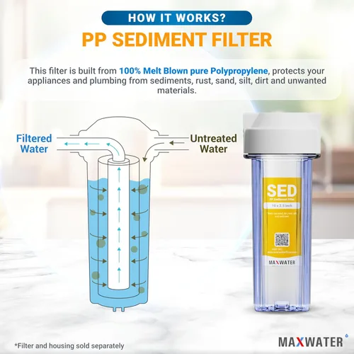 Miniatura 4 de Max Water Cartucho de filtro de agua de sedimentos de repuesto de 10 x 2.5 pulgadas, 5 micrones para toda la casa, fibra de filtración soplada por