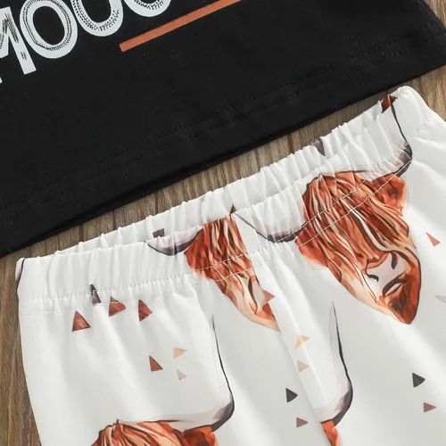Miniatura 12 de fhutpw Conjunto de camiseta de manga corta con estampado de vaca y pantalones acampanados de dibujos animados para niñas