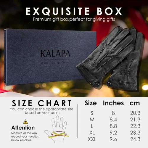 Miniatura 7 de Kalapa Guantes de piel de oveja genuina para hombre, guantes de invierno cálidos para pantalla táctil, guantes de motocicleta con forro de cachemira