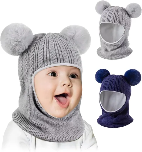 Baby Winter Hat Scarf Set 2 Pack Toddler Beanie Hats Girl Boy with Neck Warmer Beanie for Kids Knit Warm for Cold Weather
